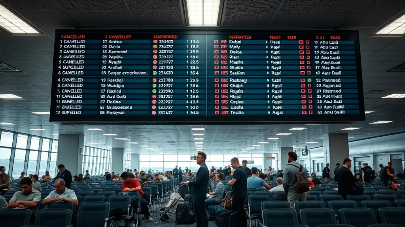 Multiple airlines' aircraft parked at an airport terminal during flight suspension period due to Middle East regional tension