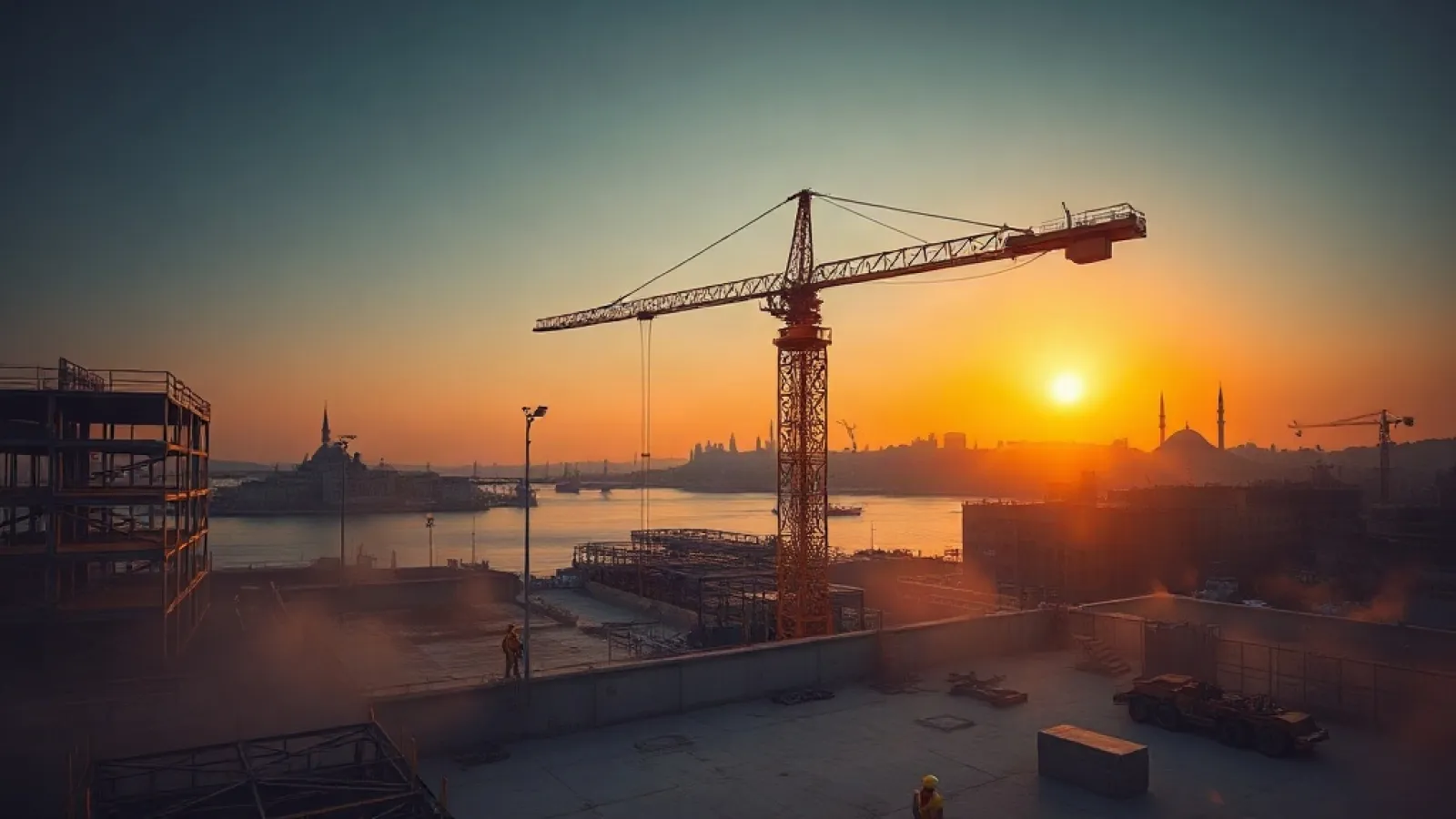 Modern hotel buildings under construction in Türkiye's coastal and urban regions.