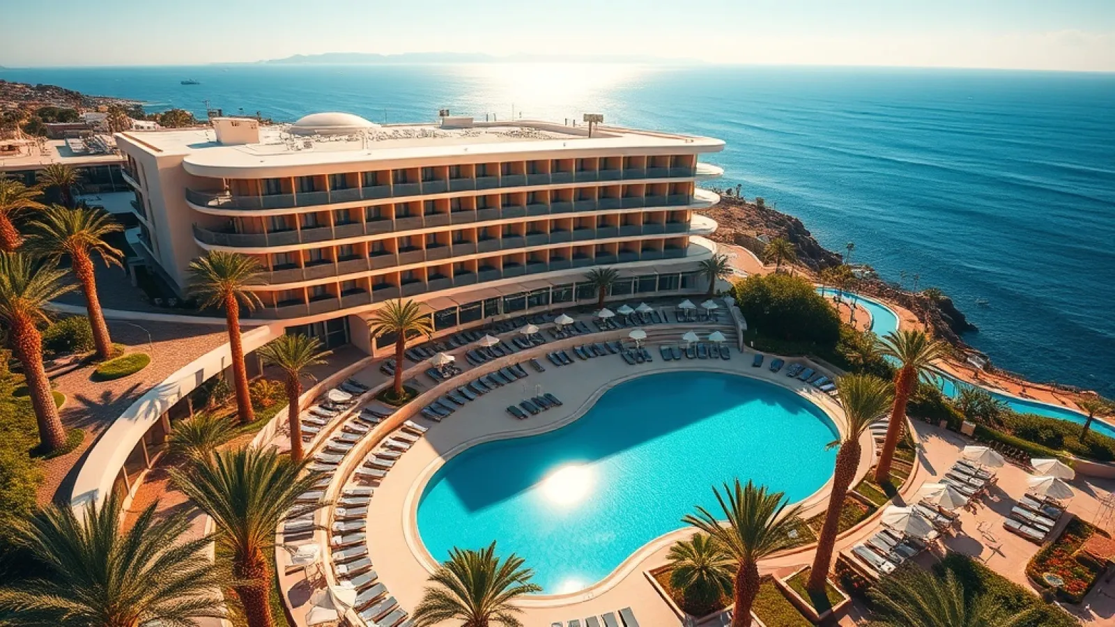 Voco Antalya Konyaaltı hotel exterior overlooking the Mediterranean coast in Turkey.