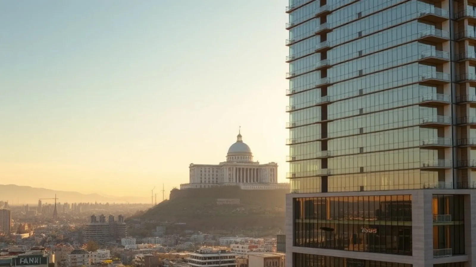 Historic InterContinental Grand Ankara hotel facade with modern architectural elements in Türkiye's capital city.