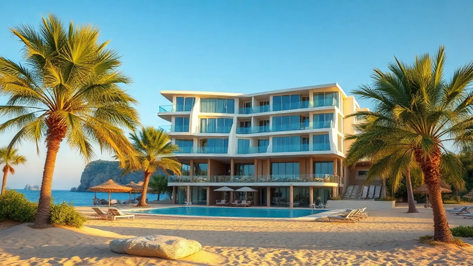 New TUI Suneo hotel resort under construction in Side, Antalya, Turkey with Mediterranean coastline and modern architecture.