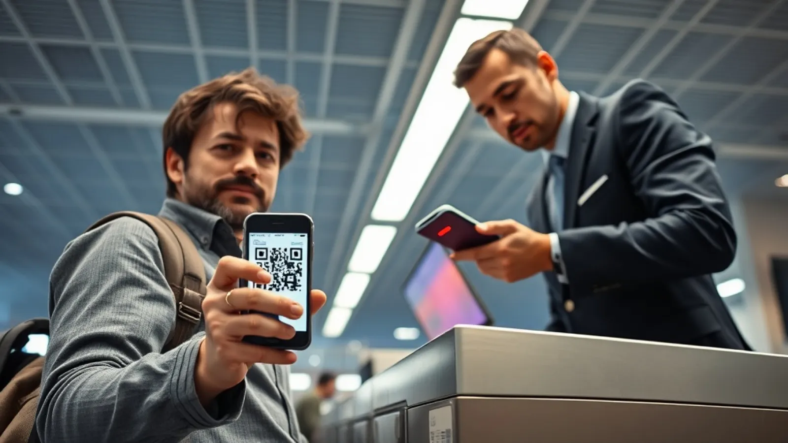 Egyptian officials demonstrate the new digital visa-on-arrival QR code system at Cairo International Airport.