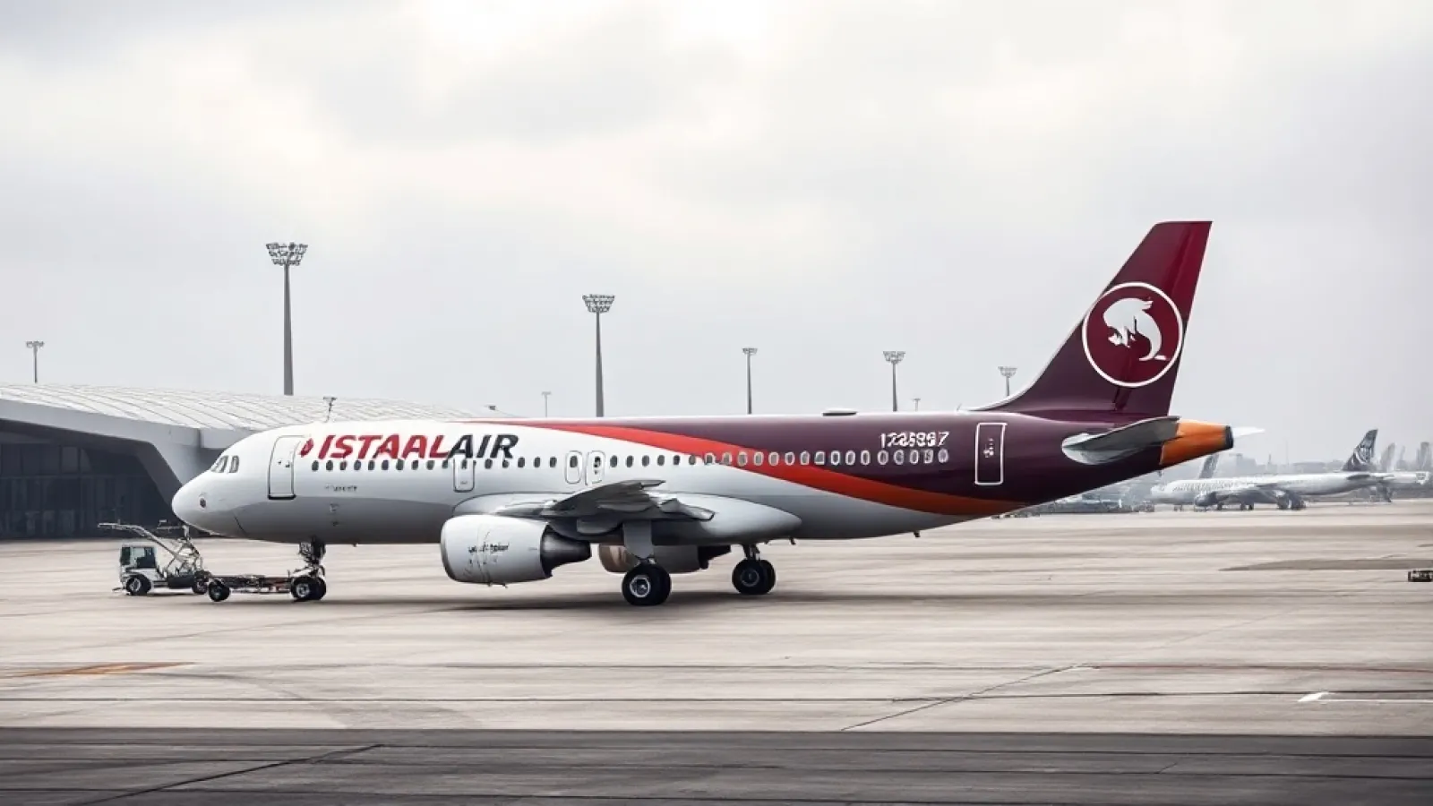 Qatar Airways aircraft parked at a terminal gate with ground service vehicles nearby.