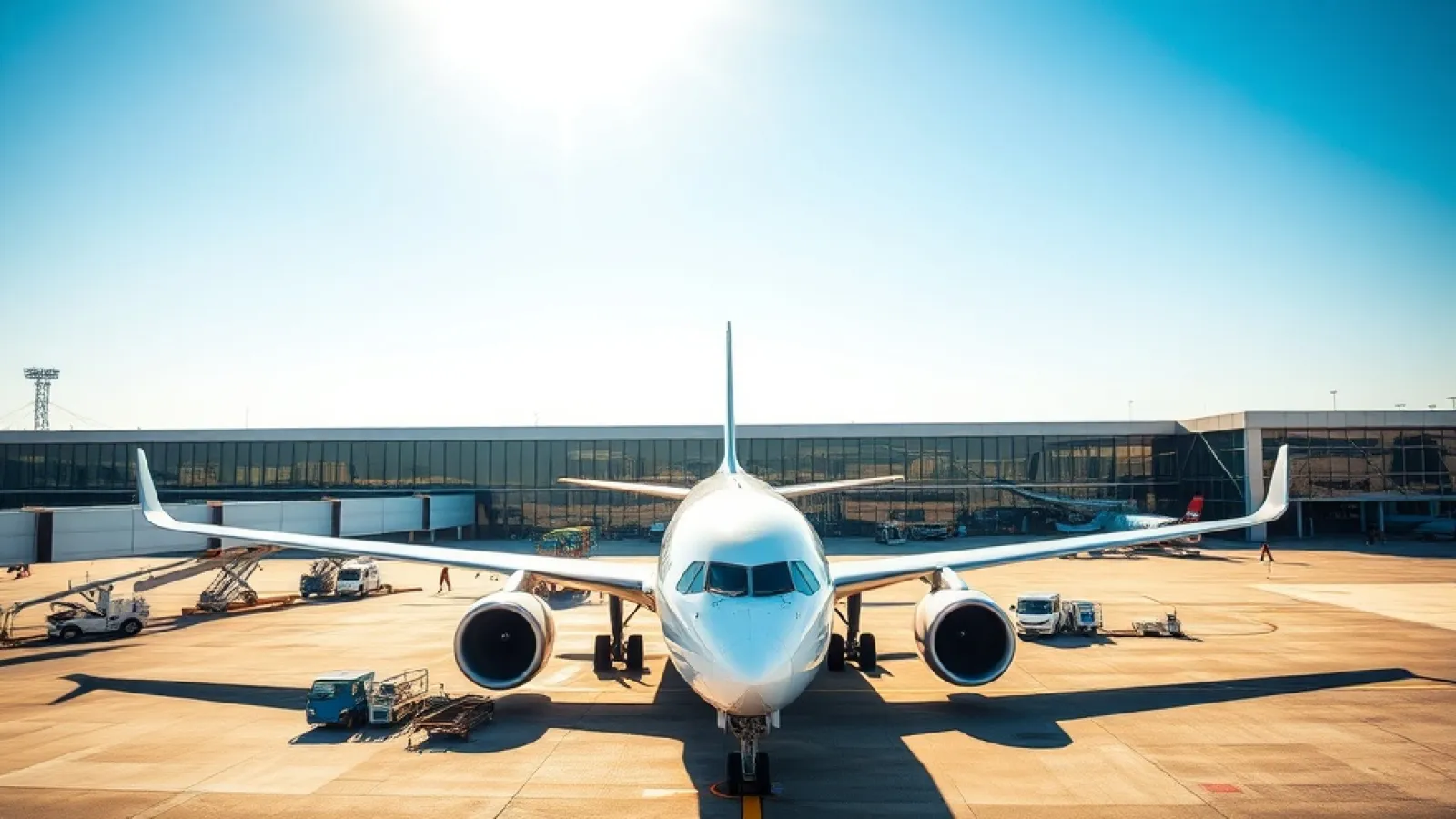 Two commercial airplanes parked at an airport terminal with passengers boarding via jetway bridges.
