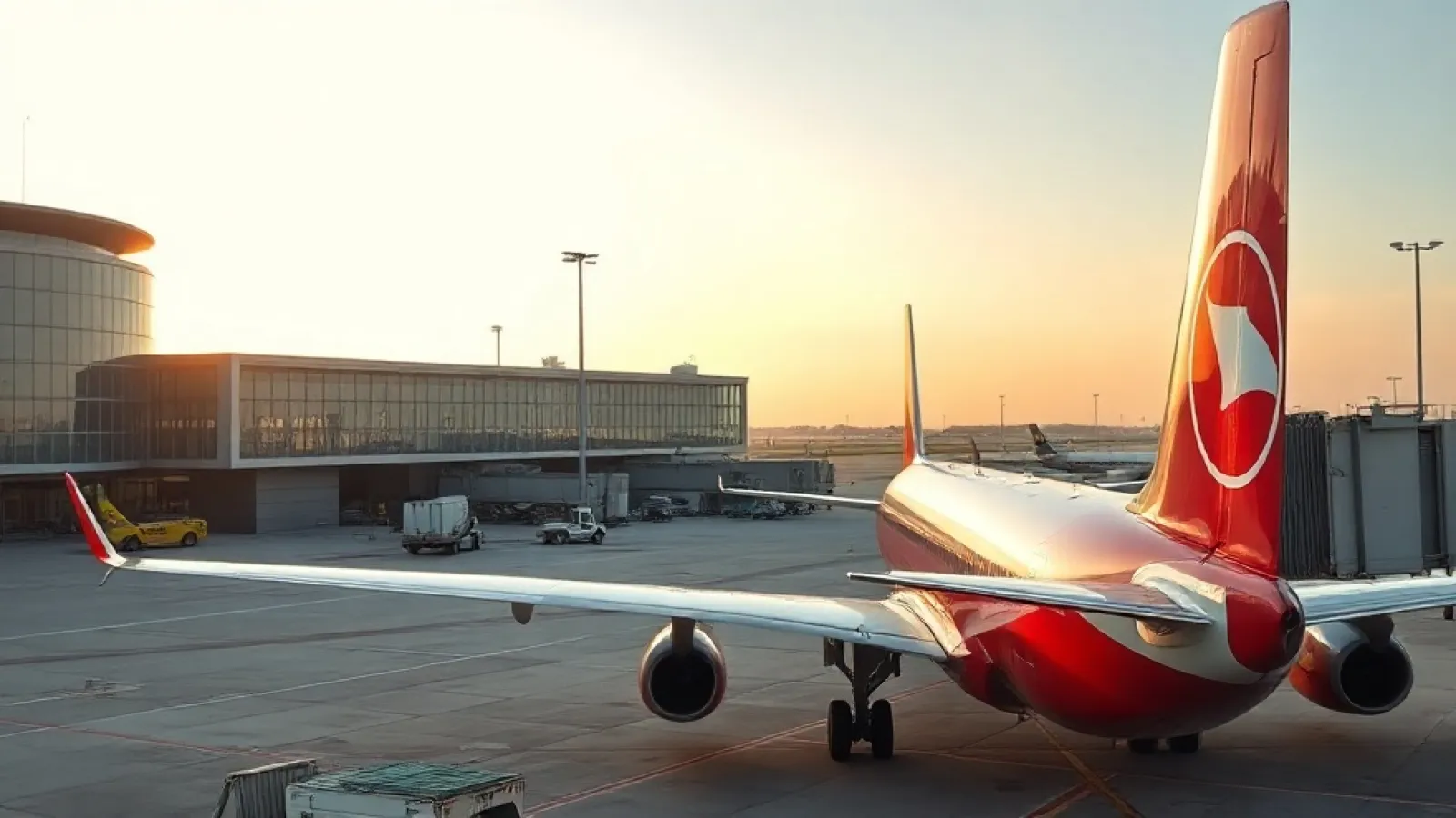 Turkish Airlines aircraft on tarmac with Timișoara airport terminal in background.