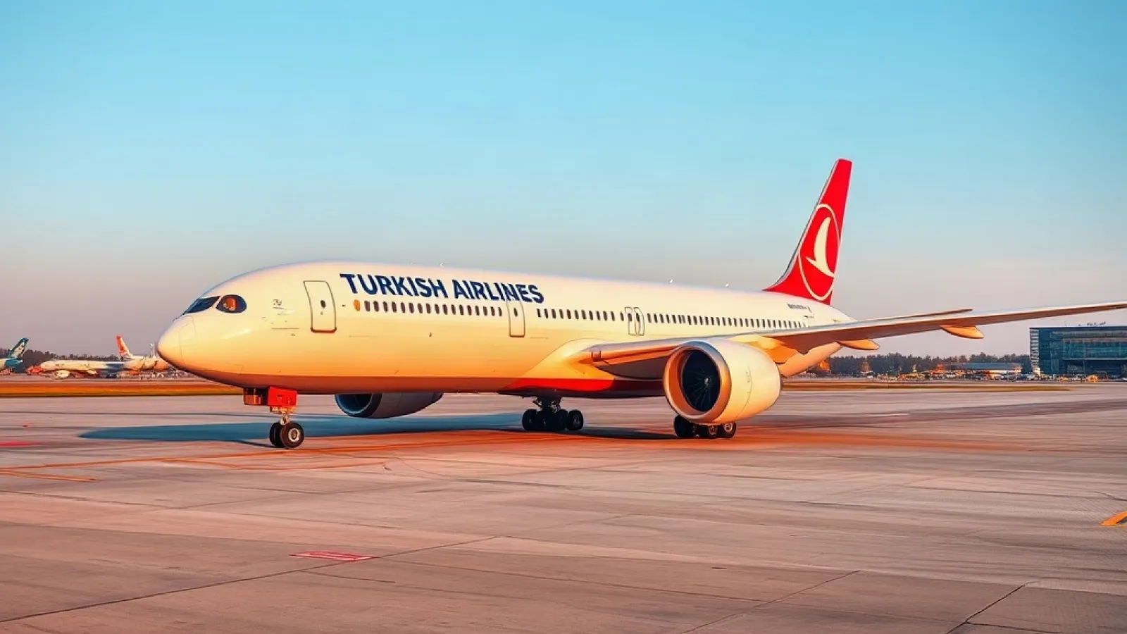 Turkish Airlines Boeing 787-9 aircraft in flight against a blue sky.