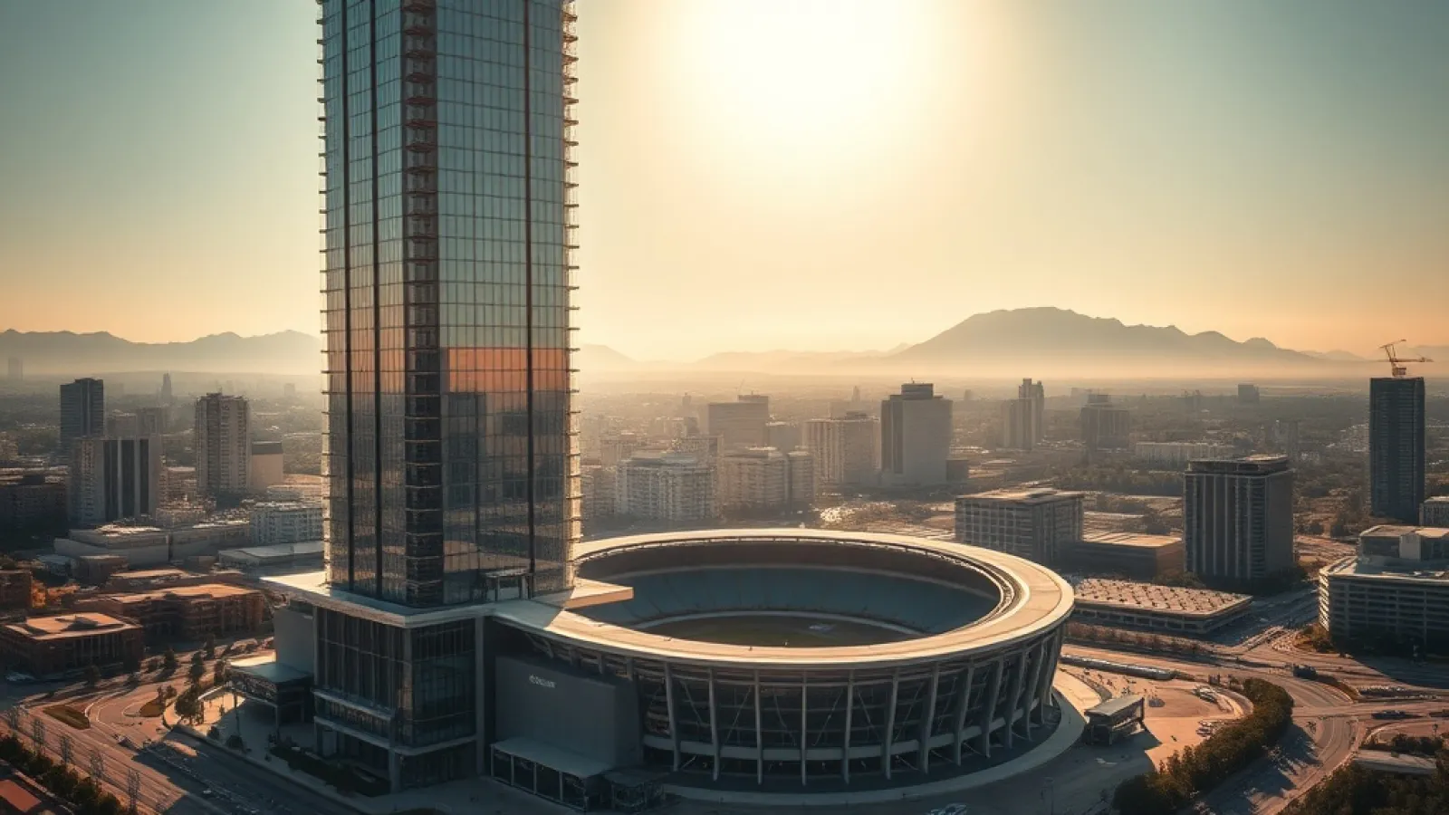 Marriott and Hyatt hotel logos displayed alongside the Albanian flag and modern luxury hotel architecture.
