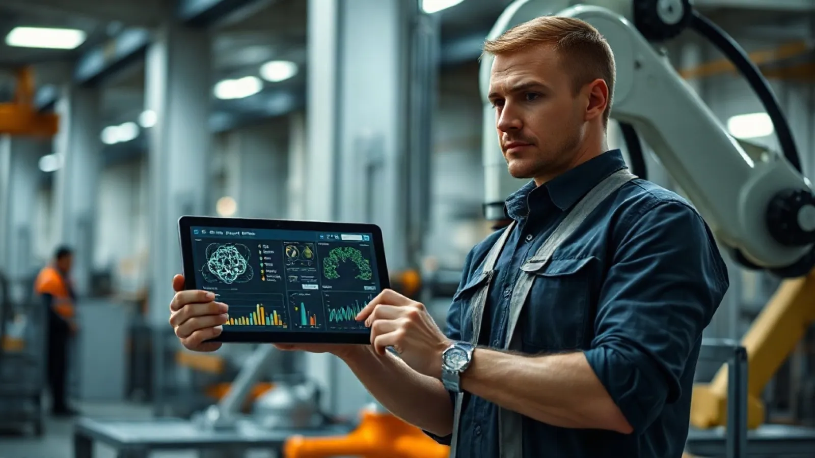 Bilgisayar ekranında yapay zeka ajanının robot kollarıyla makine kontrol panelini işlettiği görsel.