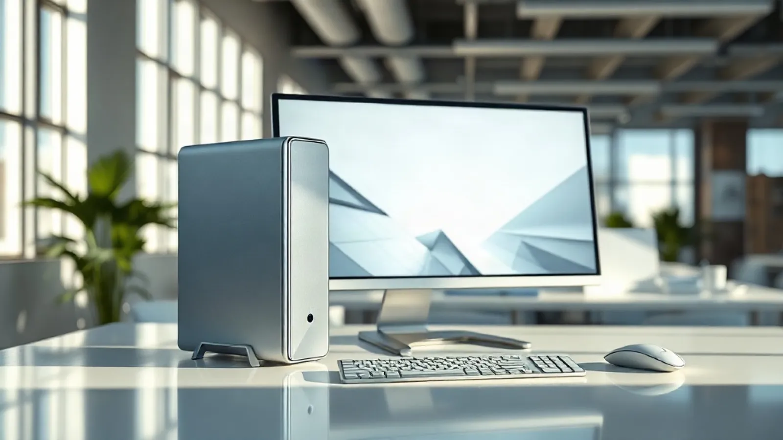 Apple'ın yeni M5 Ultra çipli Mac Studio bilgisayarının ön görünüşü ve teknik özelliklerini gösteren ürün görseli.