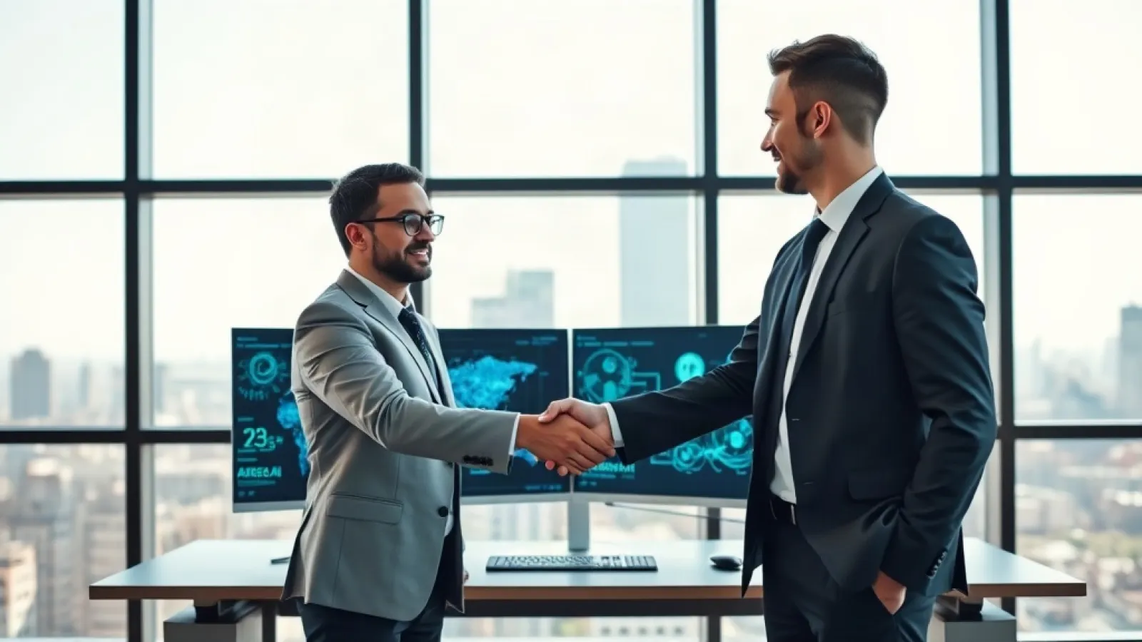 Bain ve Anthropic temsilcilerinin bir ofis ortamında yapay zeka çözümleri hakkında görüştüğü anlaşma imzalama sahnesi.