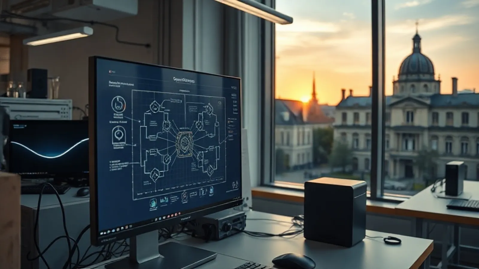 BTQ Technologies ve QPerfect logoları ile kuantum bilgisayarının dijital temsili ve veri akışı gösterilecektir.
