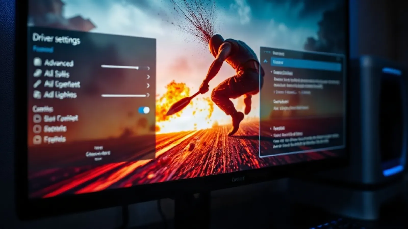 NVIDIA GeForce 615 sürücüsü ve DLSS 4.5 teknolojisinin yeni özelliklerini gösteren grafik kartı ve oyun performans görseli.