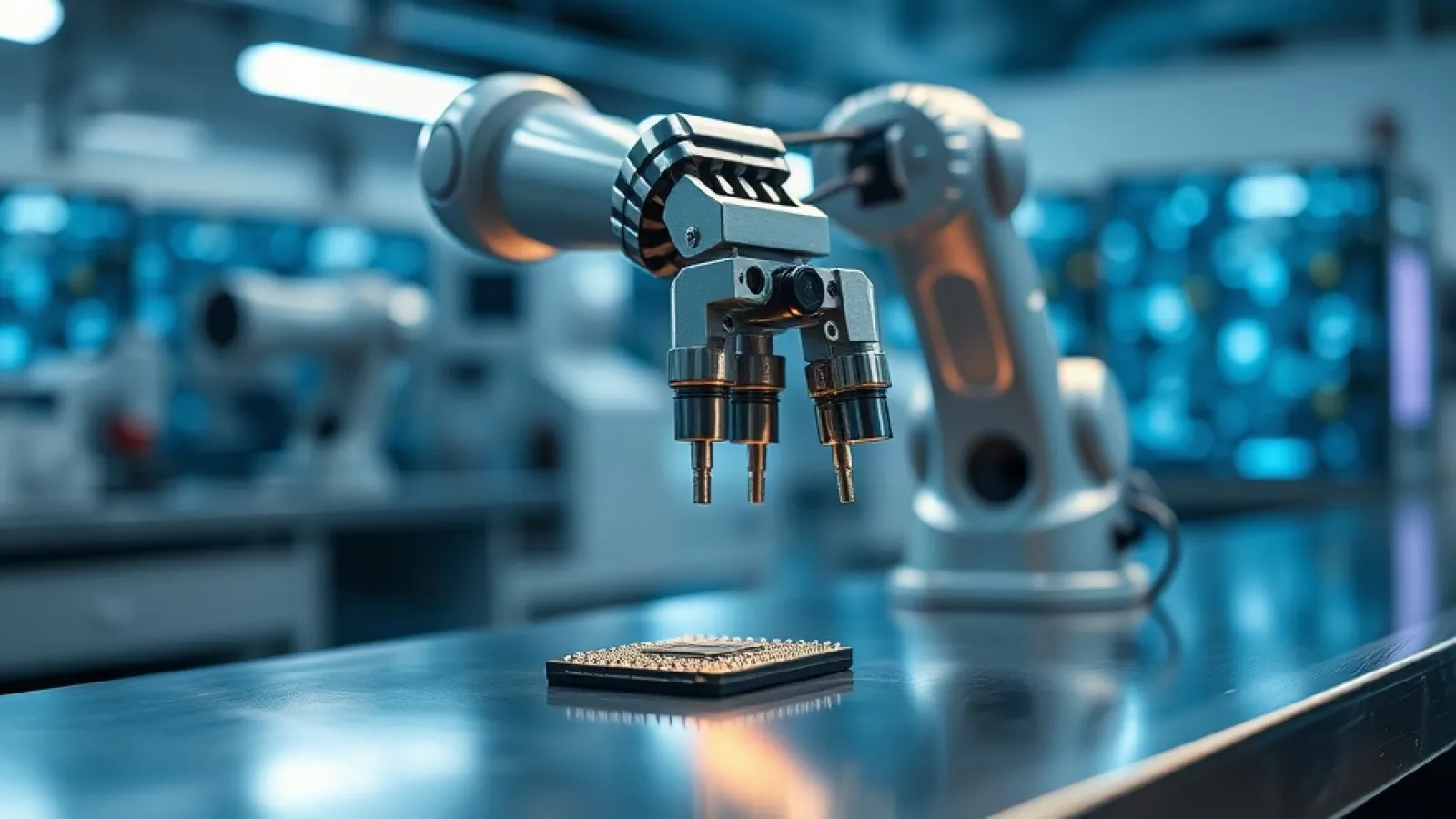 Gelişmiş robotik teknolojisine sahip insansı robotların fabrika ve depo ortamlarında çalışırken gösterilmesi.