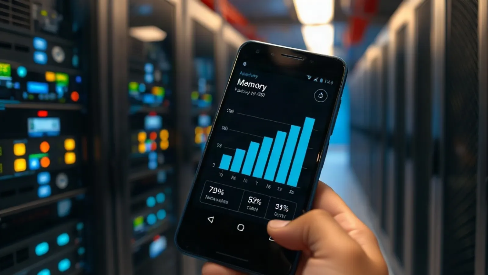 Google'ın Android logosunun yanında, azalan RAM çubukları ve optimize edilmiş uygulama simgeleri gösterilecektir.