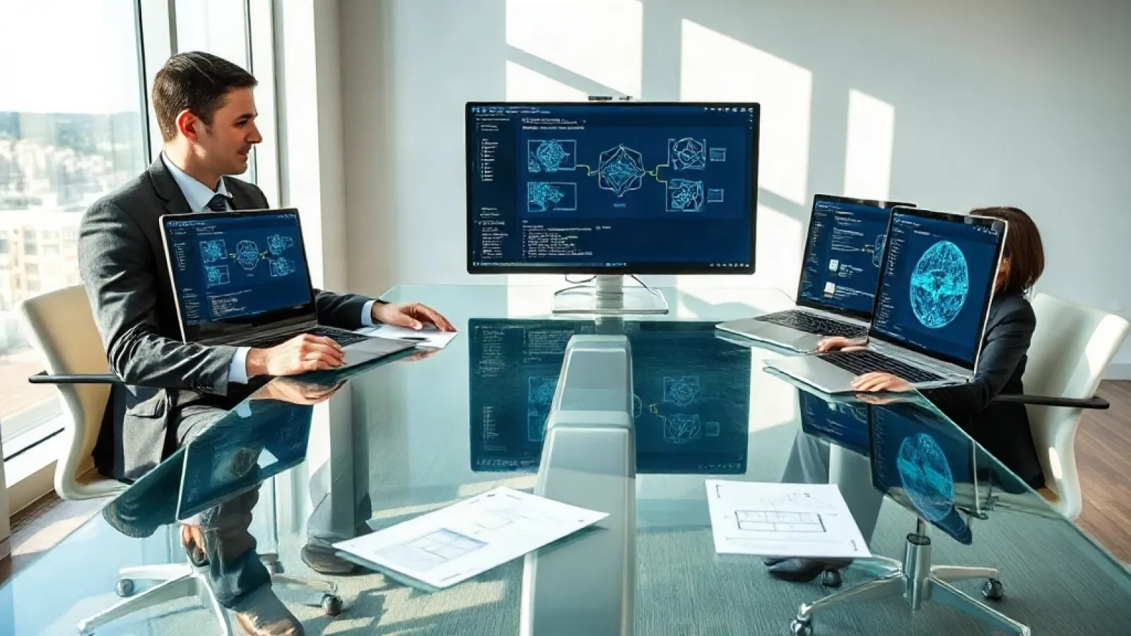Google Cloud ve Accenture temsilcileri ile yapay zeka mühendislerinin işbirliği içinde çalıştığı modern bir ofis ortamı.