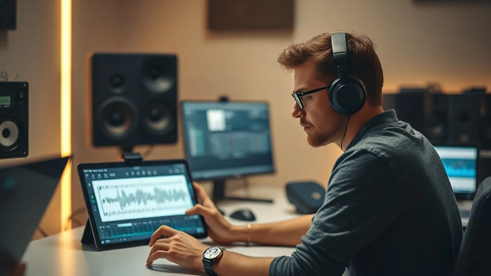 Google'ın yeni Lyria 3.5 müzik yapay zekası modelini gösteren, modern arayüz ve ses dalgası görselleştirmesiyle birlikte diji