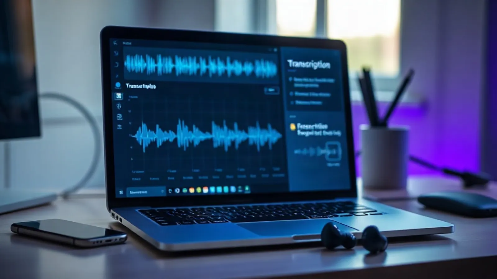 Google Gemini 3.5 Transcribe yazılımının arayüzünü gösteren, ses dalgası veya transkripsiyon simgeleriyle birlikte temizlenmi
