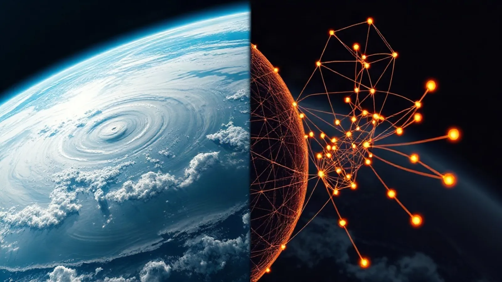 Google'ın yapay zeka destekli WeatherNext 3 hava tahmini modelini gösteren uydu görüntüleri, harita ve tahmin grafiklerinin y