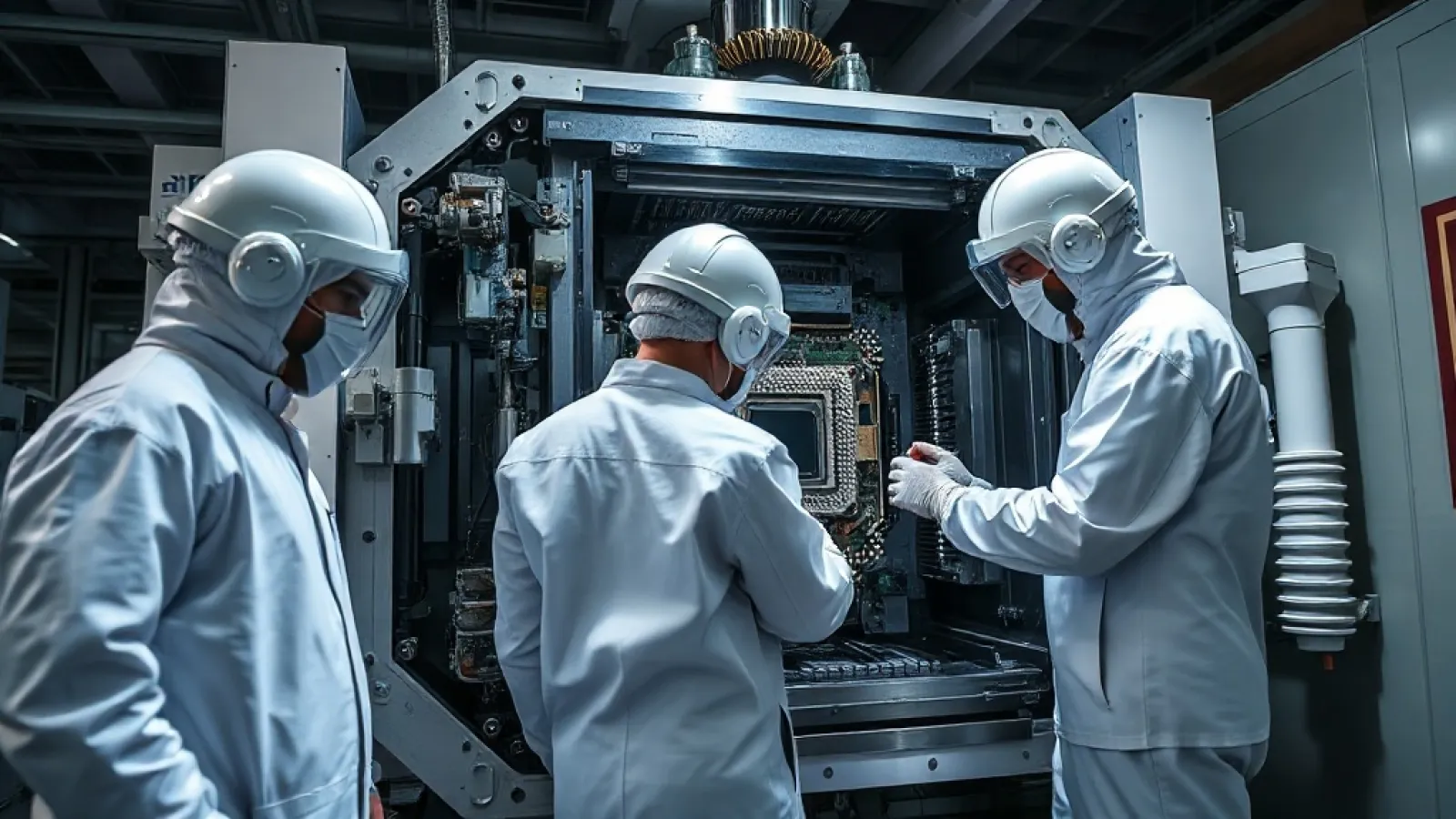 Intel'in ileri çip üretim tesisinde, ASML'nin High-NA EUV litografi makinesi hassas silikon wafer üzerinde ultra-ince devrele