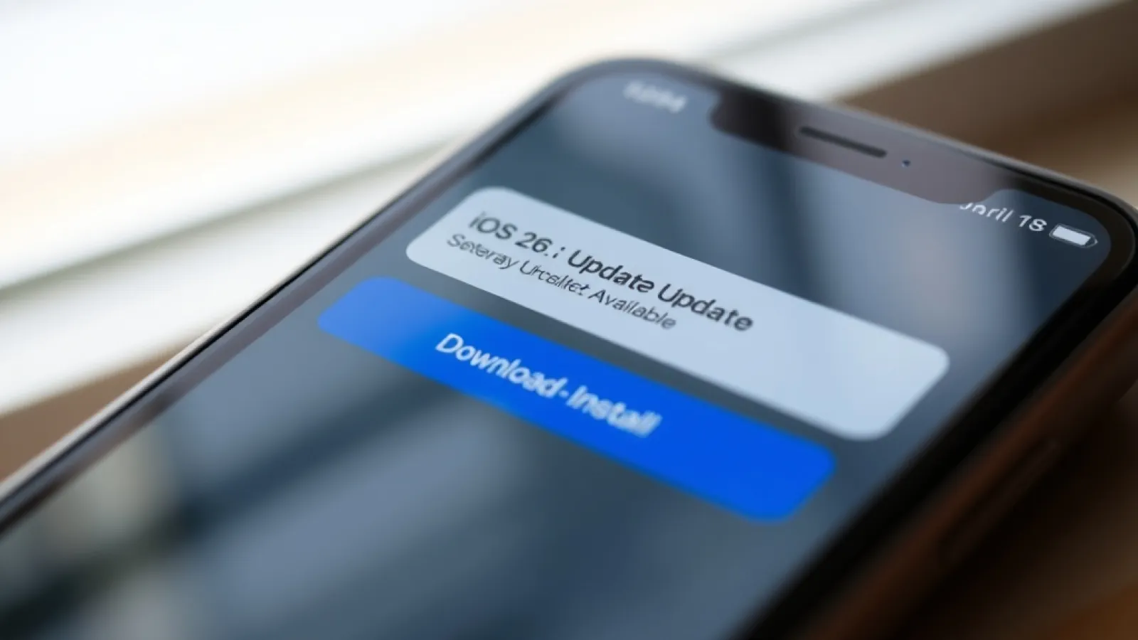 Apple'ın iOS güvenlik güncellemesini gösteren, cihaz ekranında kilit simgesi veya kalkan ikonuyla birlikte güvenlik uyarısı g