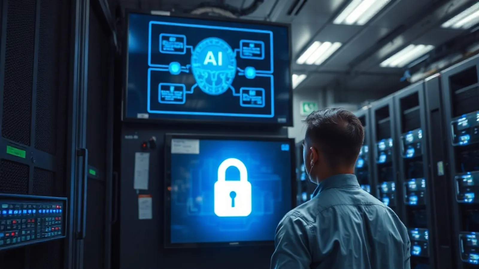 Microsoft'un AI ajanları için güvenlik rehberini gösteren, kimlik yönetimi ve erişim kontrolü konseptlerini temsil eden tekni