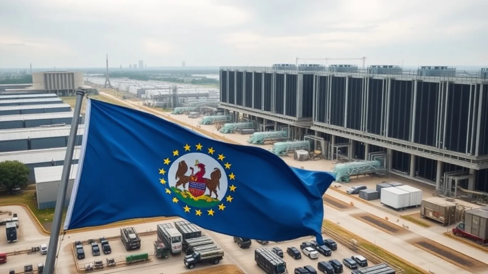 Meta'nın Louisiana'daki dev veri merkezi inşaatı ve süper bilgisayar tesislerinin havadan çekilen görüntüsü.