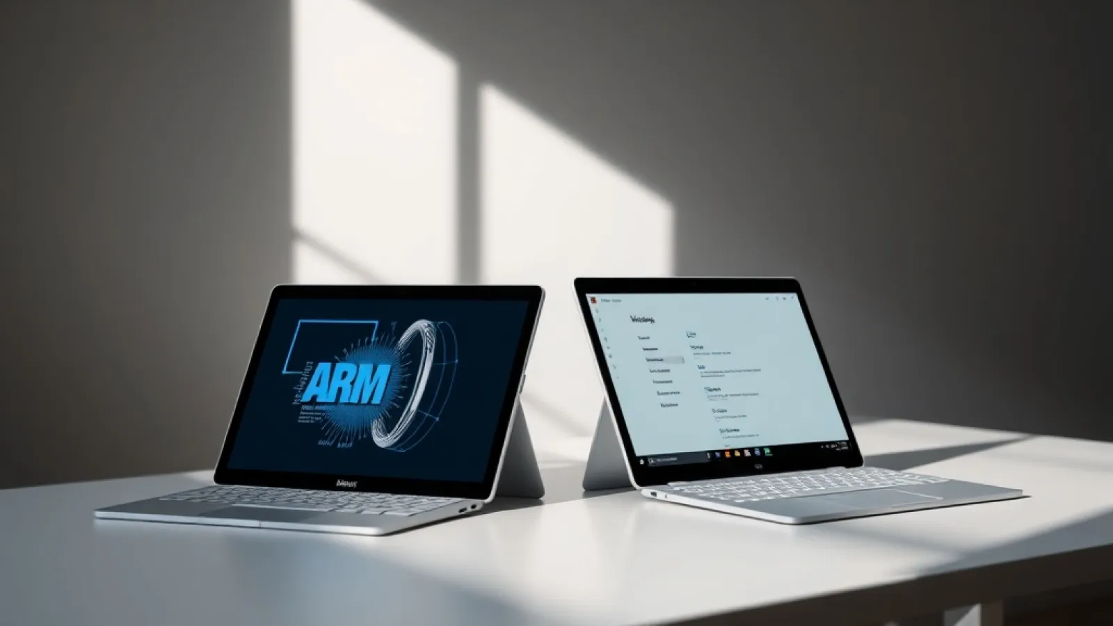 Microsoft'un yeni ARM çipli Surface cihazının teknik özellikleri ve performans avantajlarını gösteren ürün görseli.