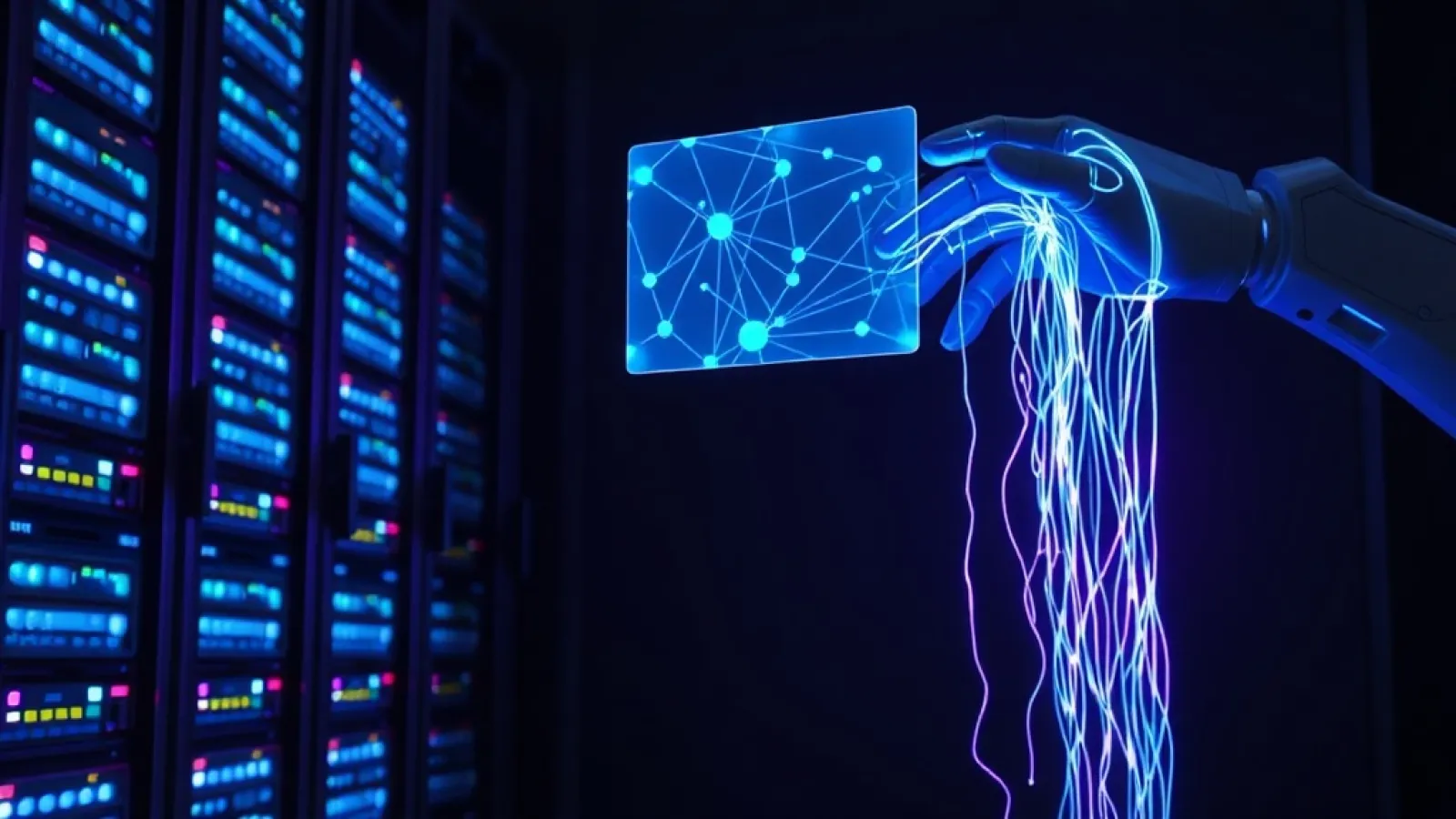 AI ajanları arasında para transferi yapan dijital ödeme platformunun teknoloji altyapısını gösteren modern, futuristik bir gö