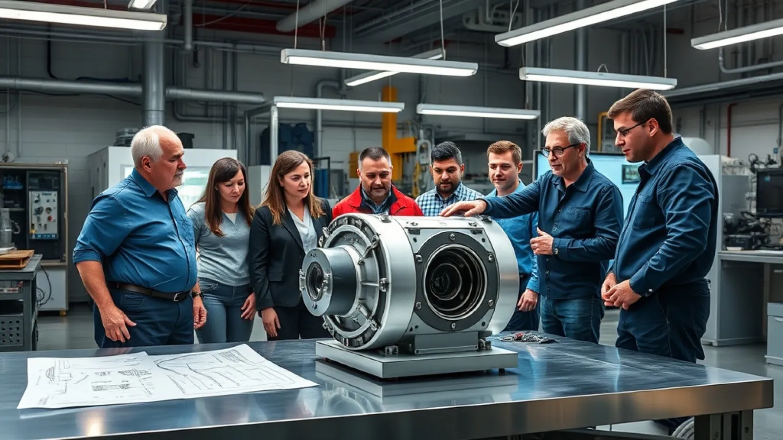 Kompakt nükleer reaktör teknolojisinin geliştirilmesine yönelik modern laboratuvar ortamında çalışan mühendisler ve teknik ek