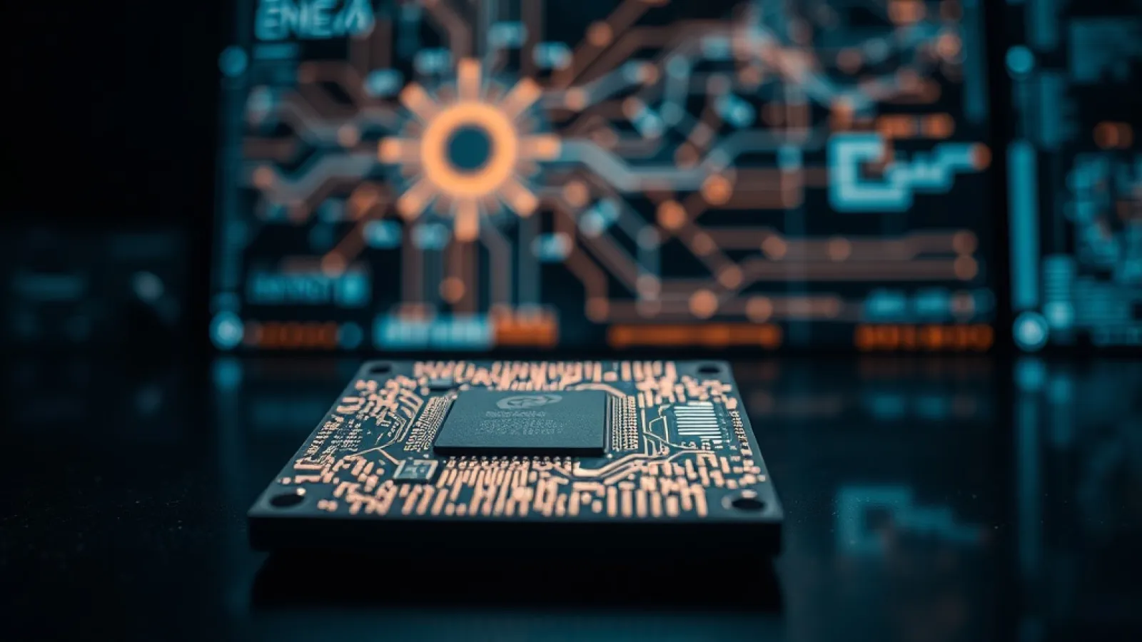 Nvidia'nın yapay zeka ajanlarının bilgisayar ekranlarında çip tasarım şemalarını analiz ederken gösterildiği bir görsel.