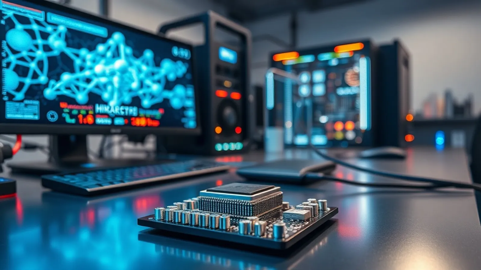 NVIDIA'nın kuantum bilgisayarlar için geliştirdiği yapay zeka modellerini gösteren, teknolojik yenilik ve bilgisayar mimarisi