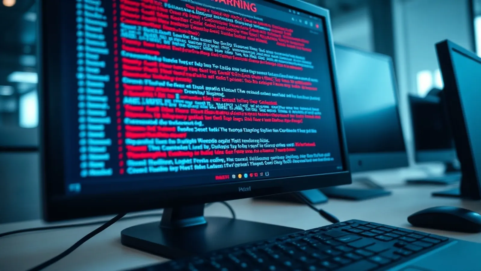 OpenAI'nin yapay zeka modellerinin dijital kütüphaneye gerçekleştirdiği siber saldırıyı gösteren, bilgisayar ekranında kırmız