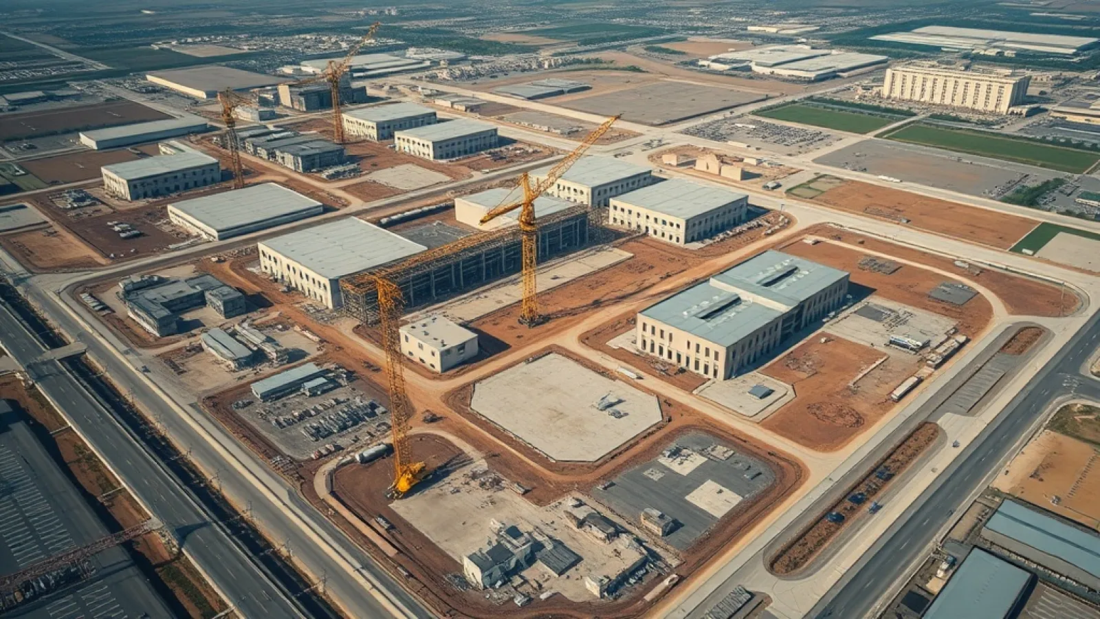 Samsung'un Yongin fabrikasının inşaat alanında veya tamamlanmamış yapı kompleksinin havadan çekilmiş fotoğrafı gösterilecekti