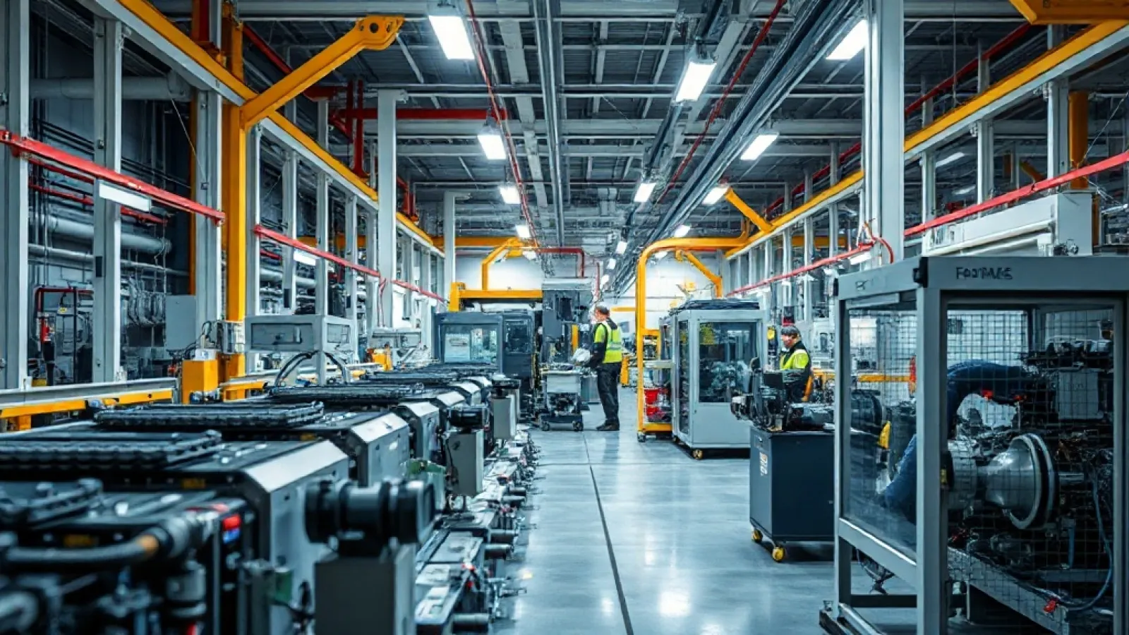 SCHMID Group'un yapay zeka sunucu kartları üretim tesisini ve ileri teknoloji ekipmanlarını gösteren endüstriyel bir görsel.