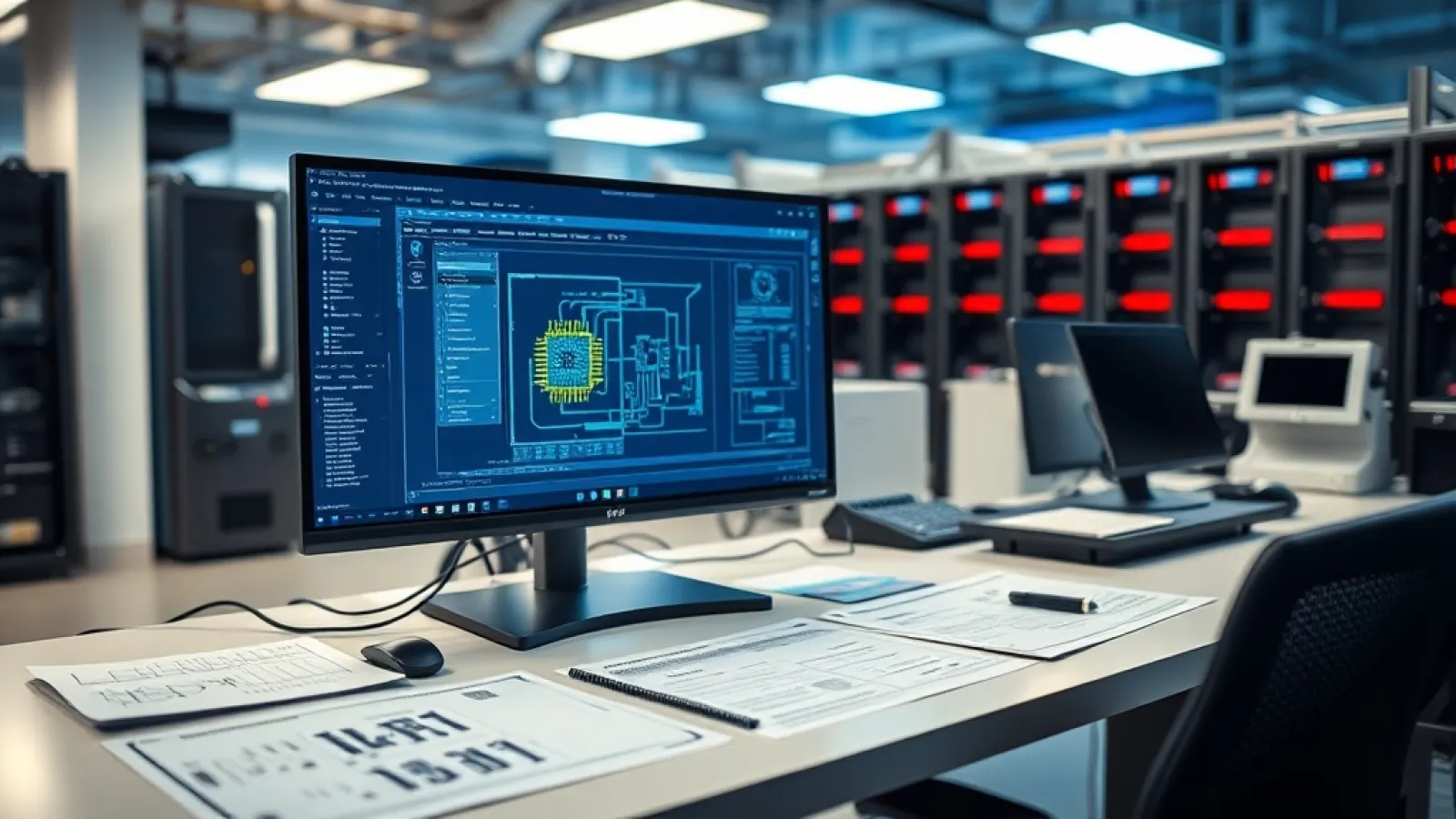 Synopsys, AMD ve Microsoft logolarının yer aldığı, yapay zeka destekli çip tasarım yazılımının otomatik çalışmasını gösteren