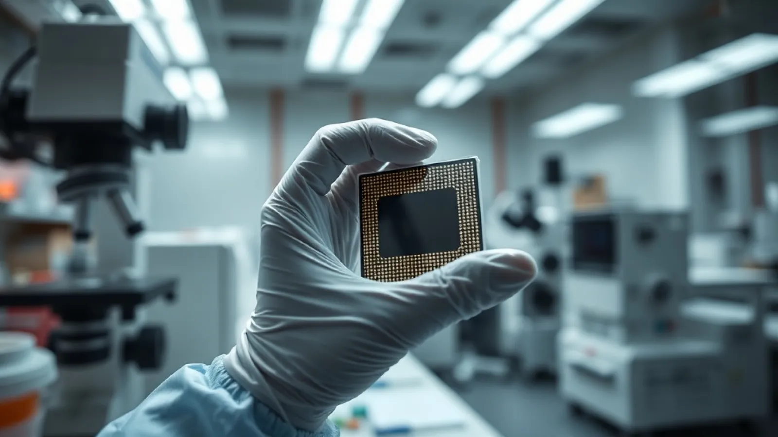 Apple ve Broadcom'un çip üretim tesislerinde çalışan mühendislerin veya fabrika ortamının, anlaşmanın sembolü olarak gösteril