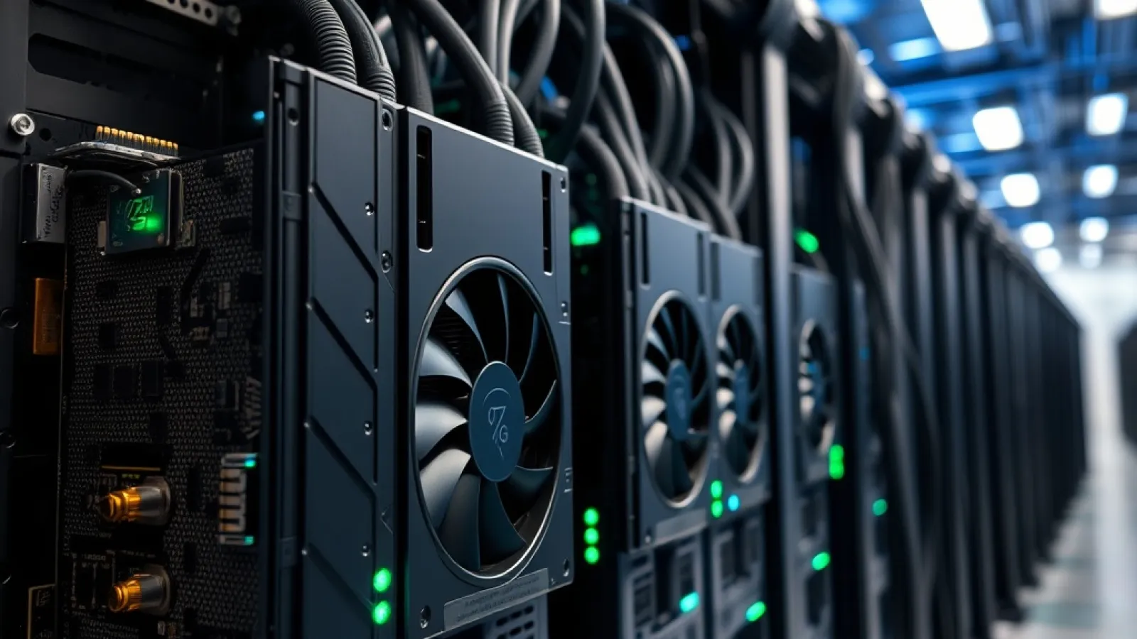 Turing şirketinin veri merkezinde AMD ve Nvidia işlemcilerinin yan yana çalıştığı, ekranlarında AI model eğitim metriklerinin
