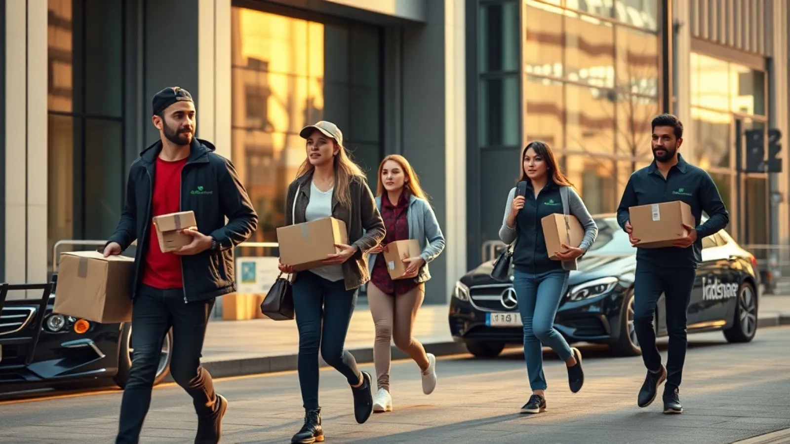 Uber ofisinde yapay zeka simgesiyle birlikte işten çıkarılan çalışanları temsil eden görüntüler veya şirket logosunun yanında