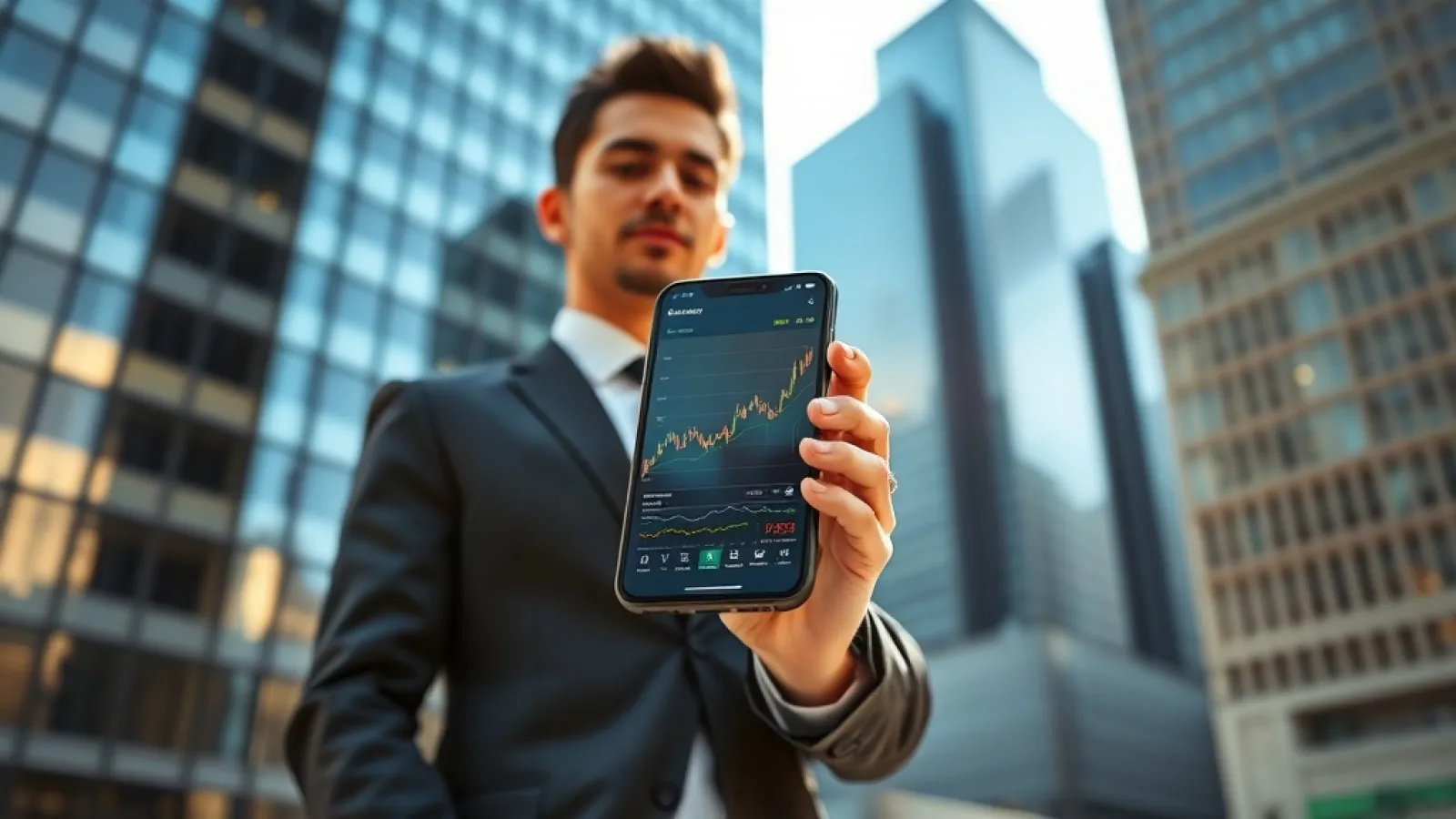 JPMorgan'ın başarılı finansal sonuçlarını sembolize eden grafiklerin yükselişi, para birimlerinin ve teknoloji simgelerinin g