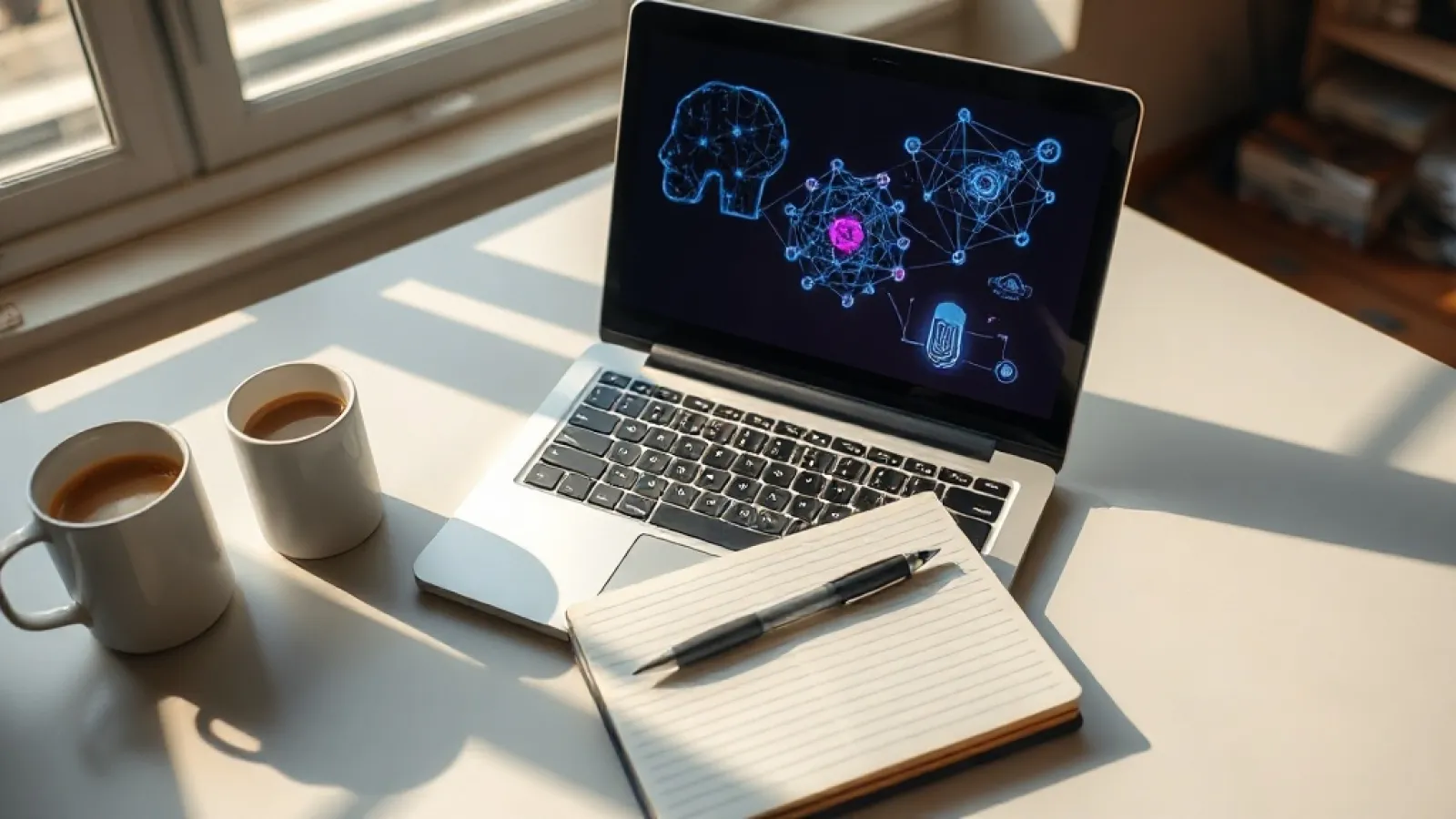 Bilgisayar ekranında yapay zeka algoritmaları ve finansal grafiklerle birlikte modern ofis ortamında çalışan profesyonelleri